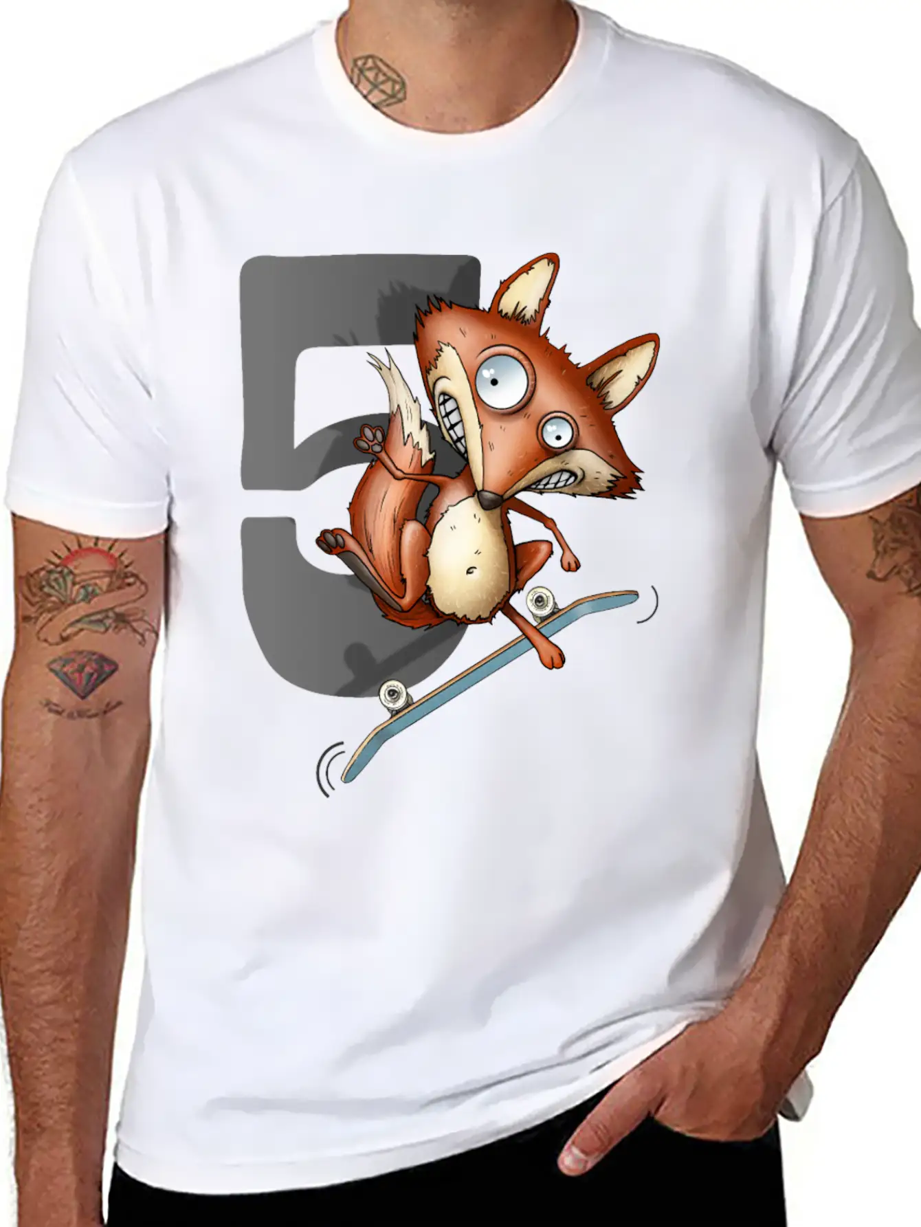 5th Birthday Skater Fox 5 Years Old Soft Cotton Short Sleeve Tee – Unisex Wardrobe Staple