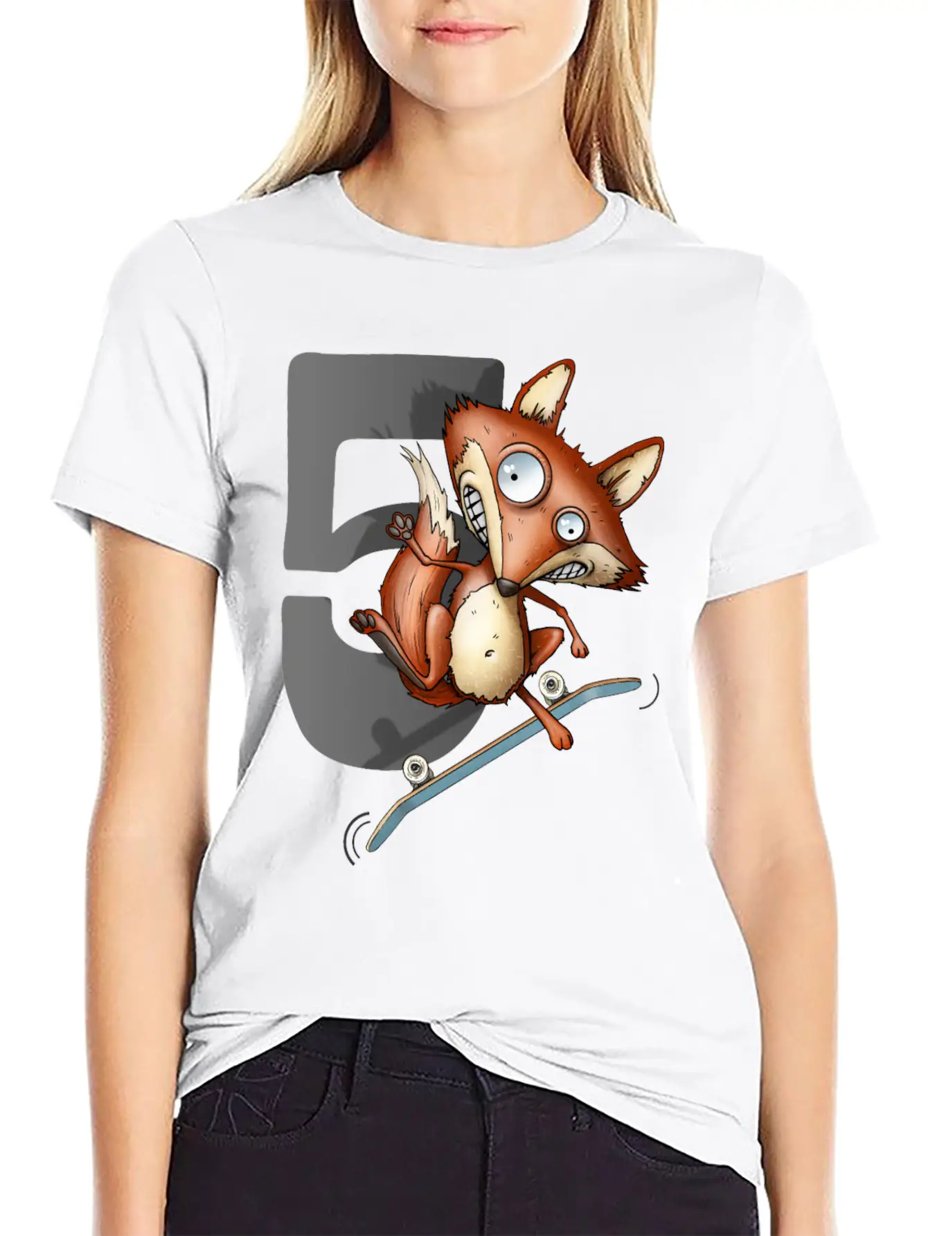 5th Birthday Skater Fox 5 Years Old Soft Cotton Short Sleeve Tee – Unisex Wardrobe Staple