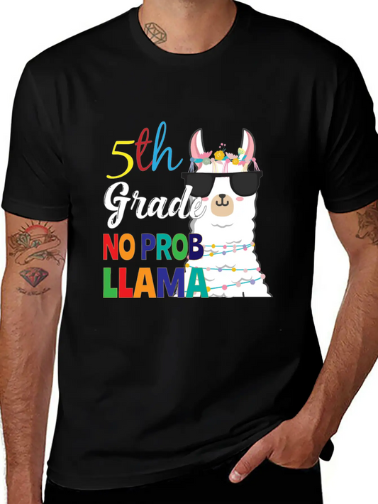 5Th Grade No Prob-Llama Teacher Student First Day Essential Unisex Summer Tee – Soft Cotton Casual Fit