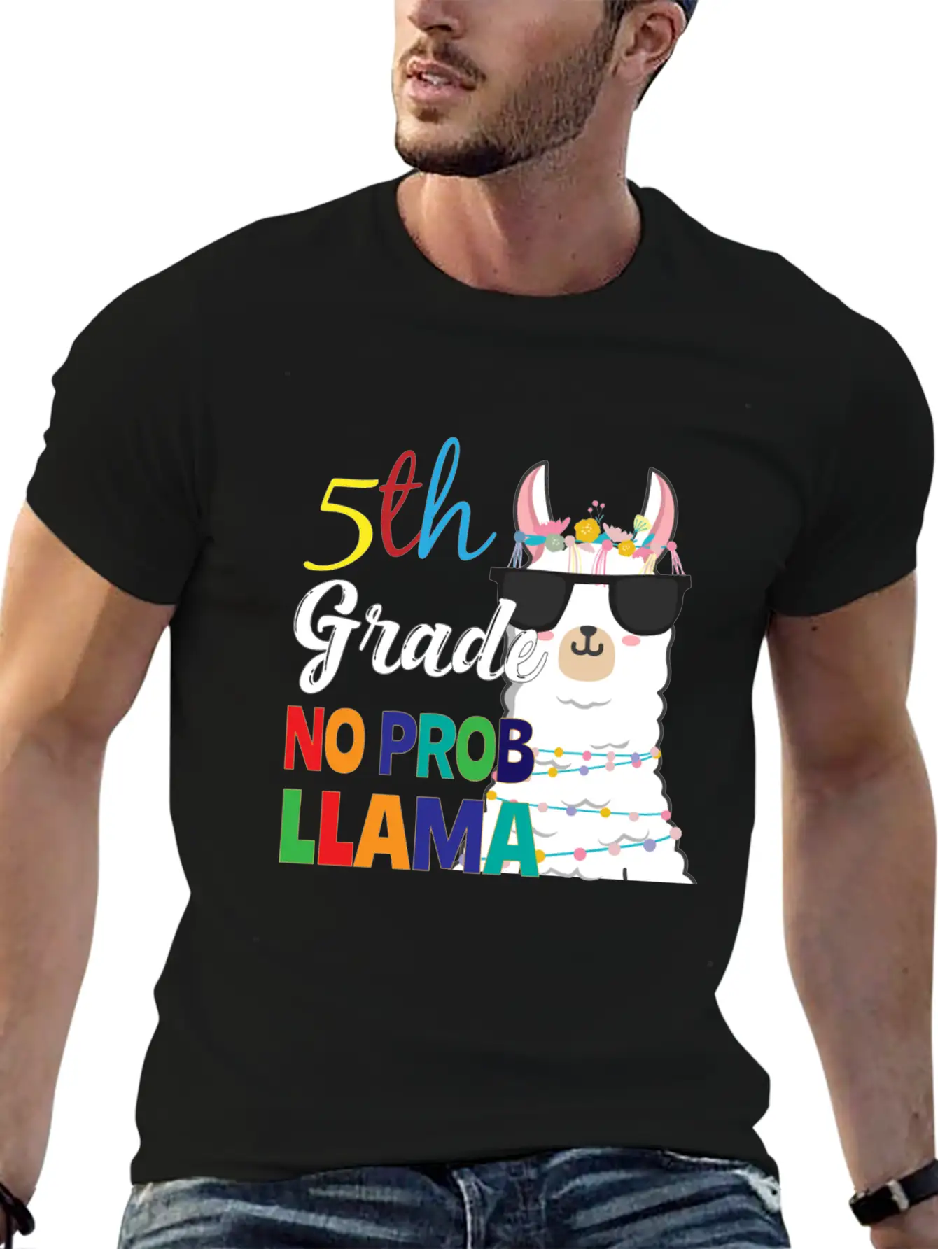 5Th Grade No Prob-Llama Teacher Student First Day Essential Unisex Summer Tee – Soft Cotton Casual Fit