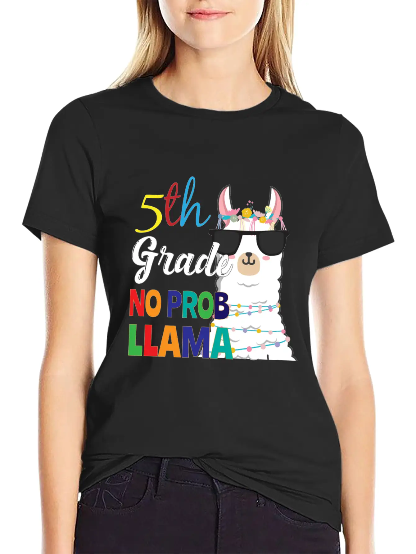 5Th Grade No Prob-Llama Teacher Student First Day Essential Unisex Summer Tee – Soft Cotton Casual Fit