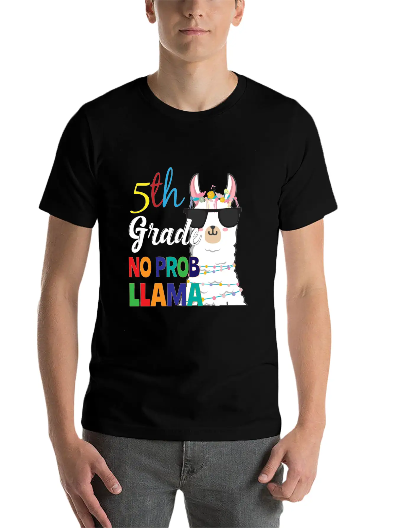 5Th Grade No Prob-Llama Teacher Student First Day Essential Unisex Summer Tee – Soft Cotton Casual Fit