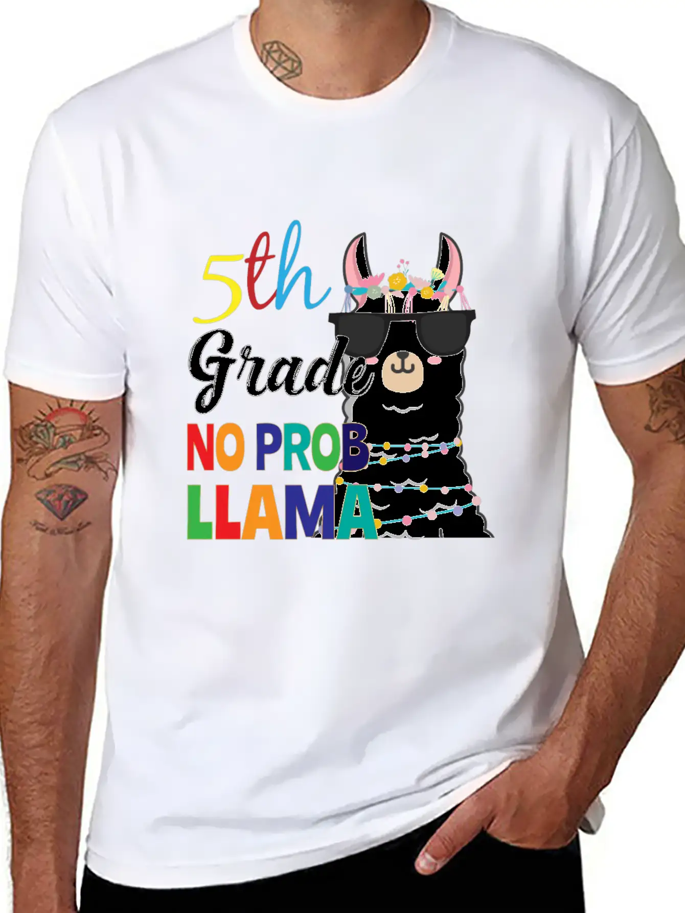 5Th Grade No Prob-Llama Teacher Student First Day Essential Unisex Summer Tee – Soft Cotton Casual Fit
