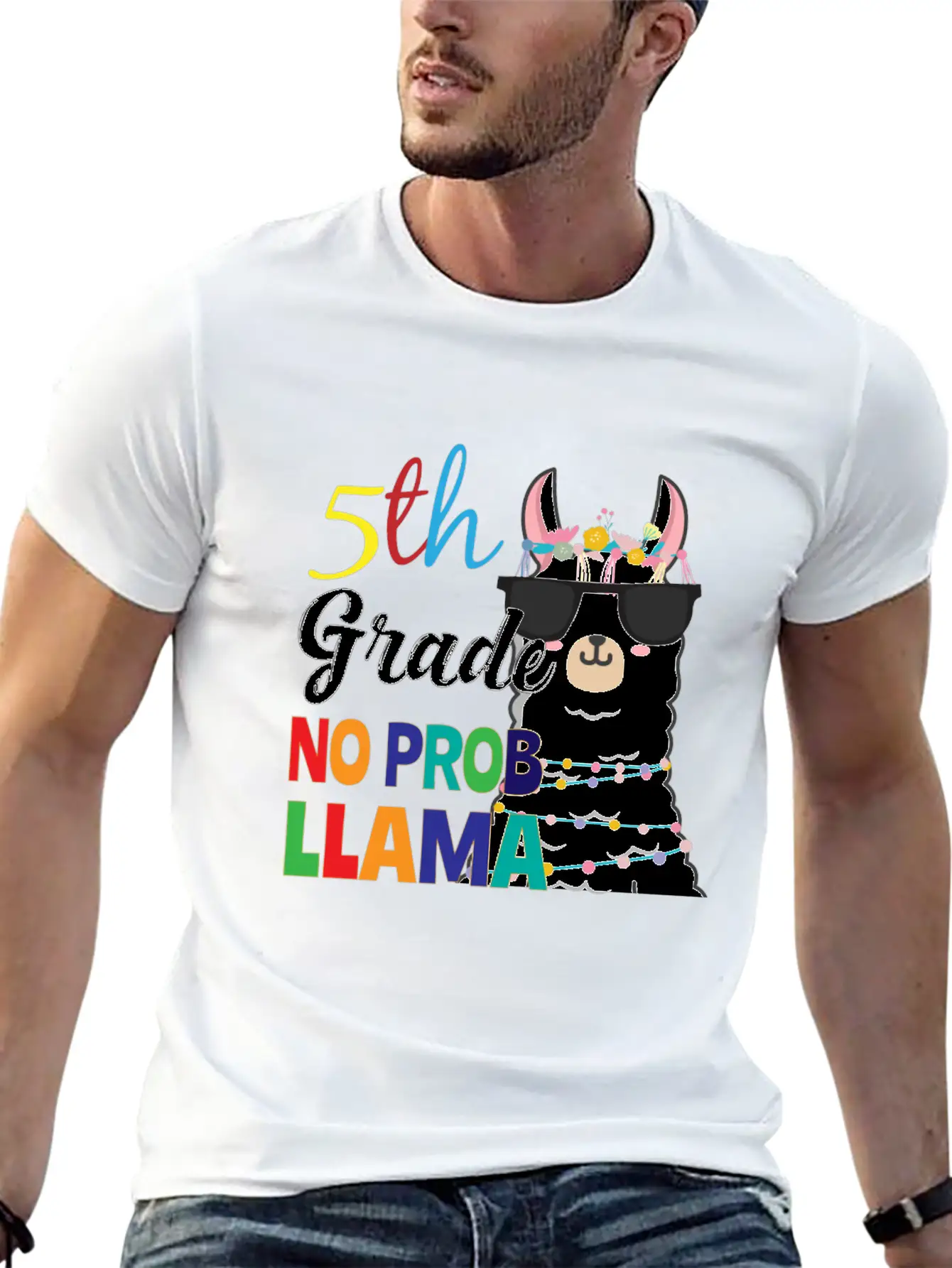 5Th Grade No Prob-Llama Teacher Student First Day Essential Unisex Summer Tee – Soft Cotton Casual Fit