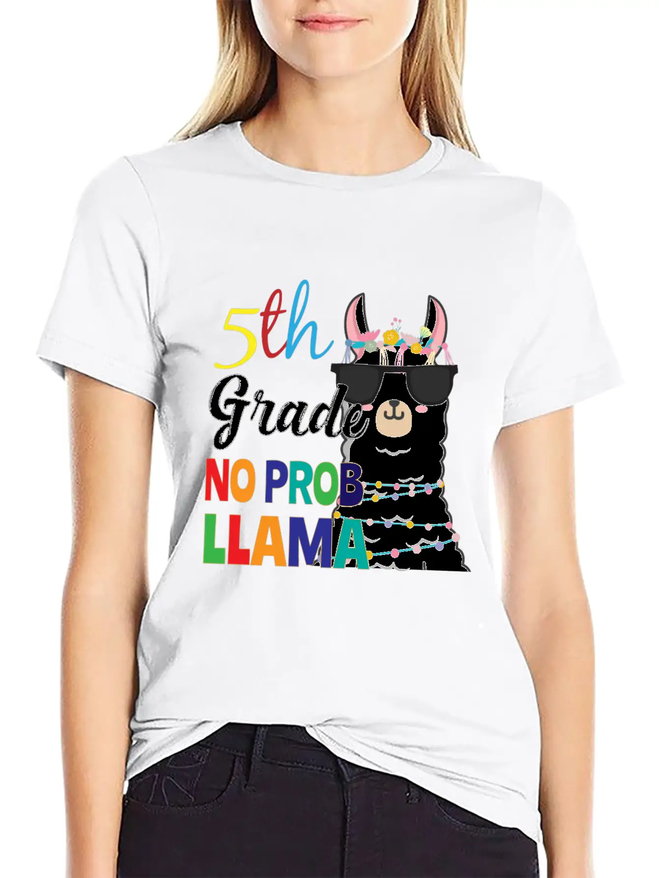 5Th Grade No Prob-Llama Teacher Student First Day Essential Unisex Summer Tee – Soft Cotton Casual Fit