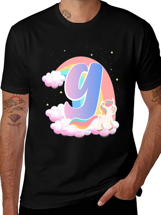 9 Unicorn Rainbow Clouds Little Pony 9th Birthday Lightweight Cotton T-Shirt – Daily Comfort Graphic Shirt