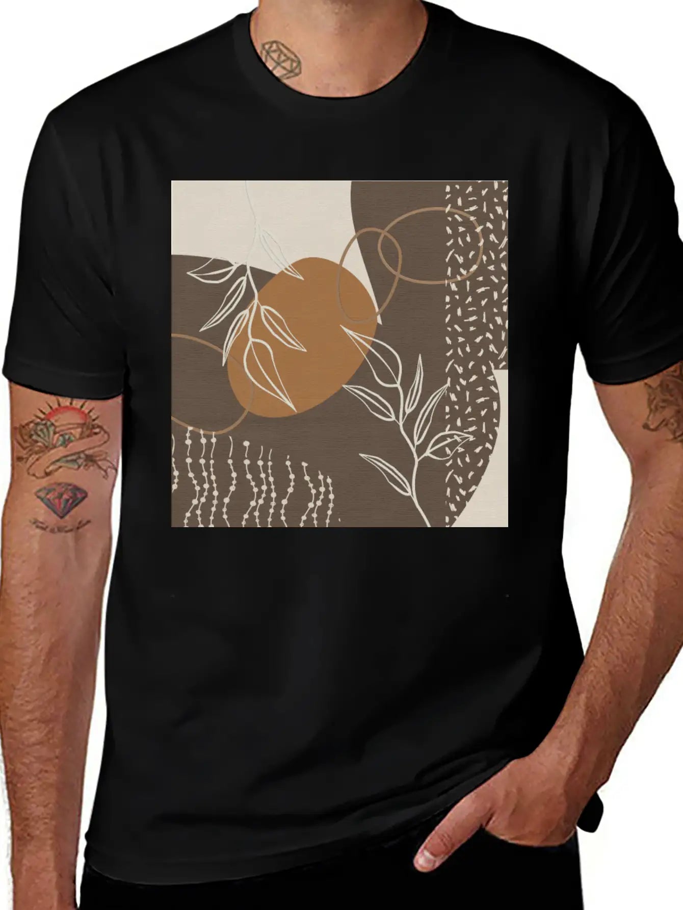 Abstract Neutral Meeting Point 2 In Coffee Soft Cotton Short Sleeve Tee – Unisex Wardrobe Staple