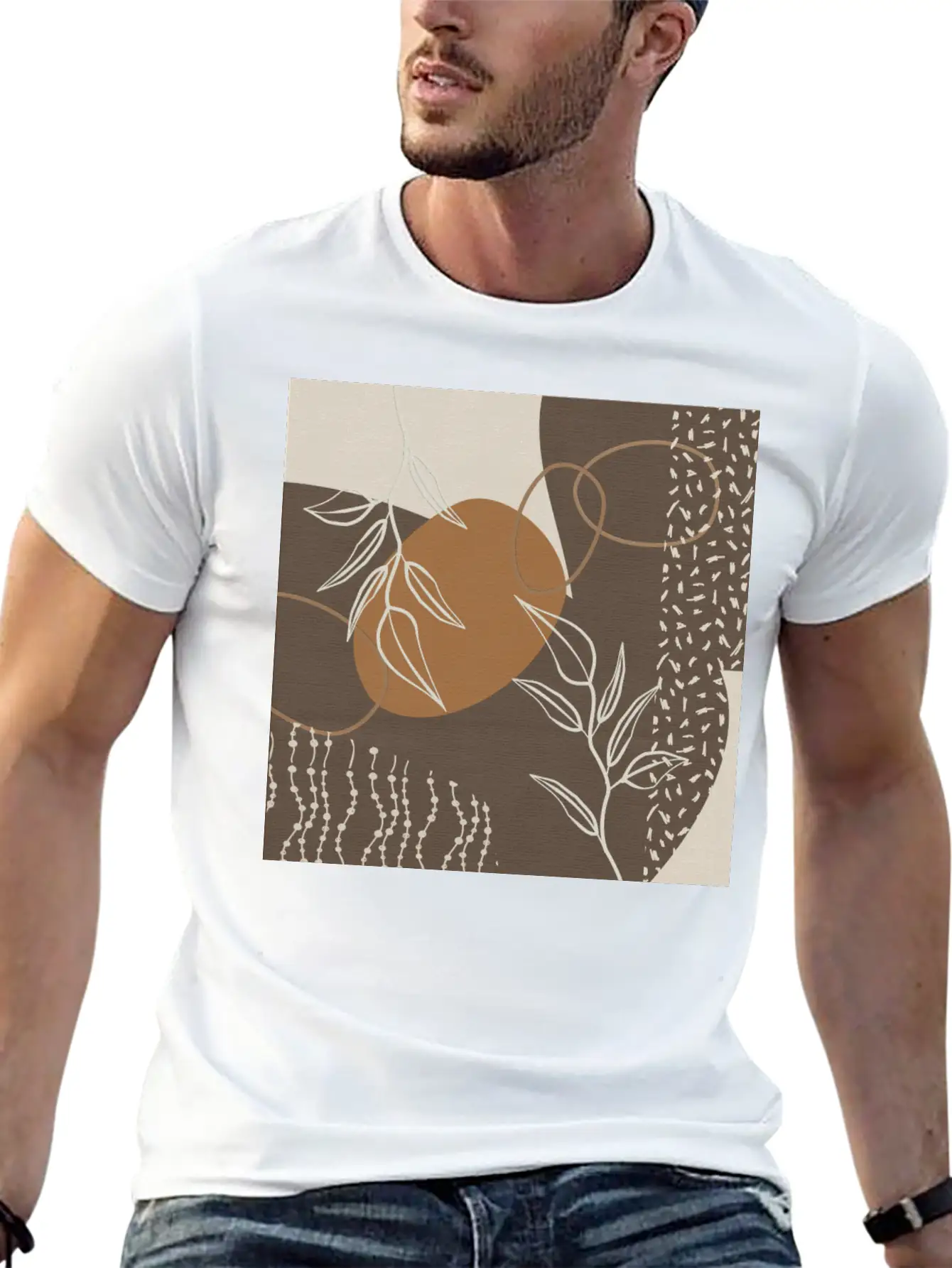 Abstract Neutral Meeting Point 2 In Coffee Soft Cotton Short Sleeve Tee – Unisex Wardrobe Staple