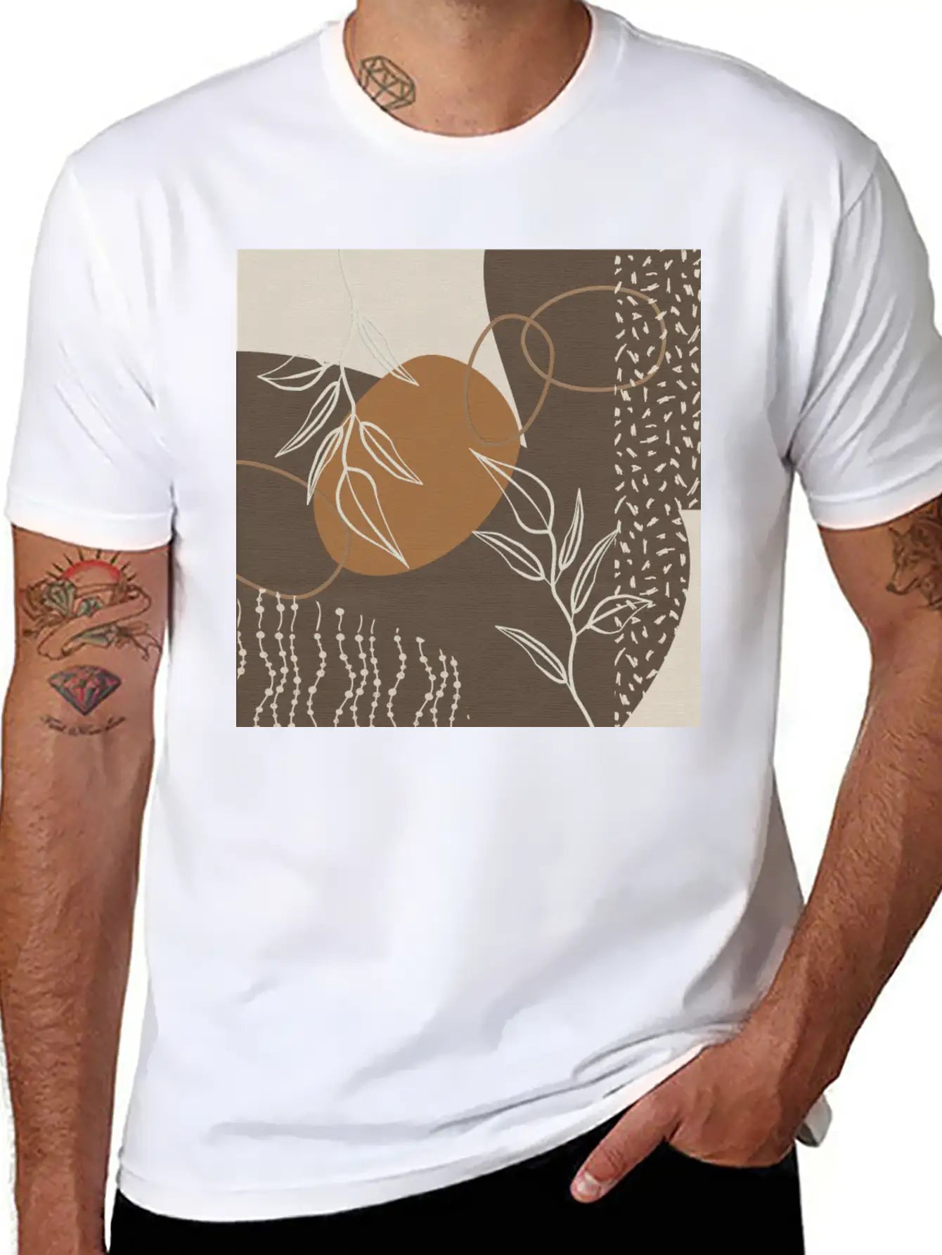Abstract Neutral Meeting Point 2 In Coffee Soft Cotton Short Sleeve Tee – Unisex Wardrobe Staple