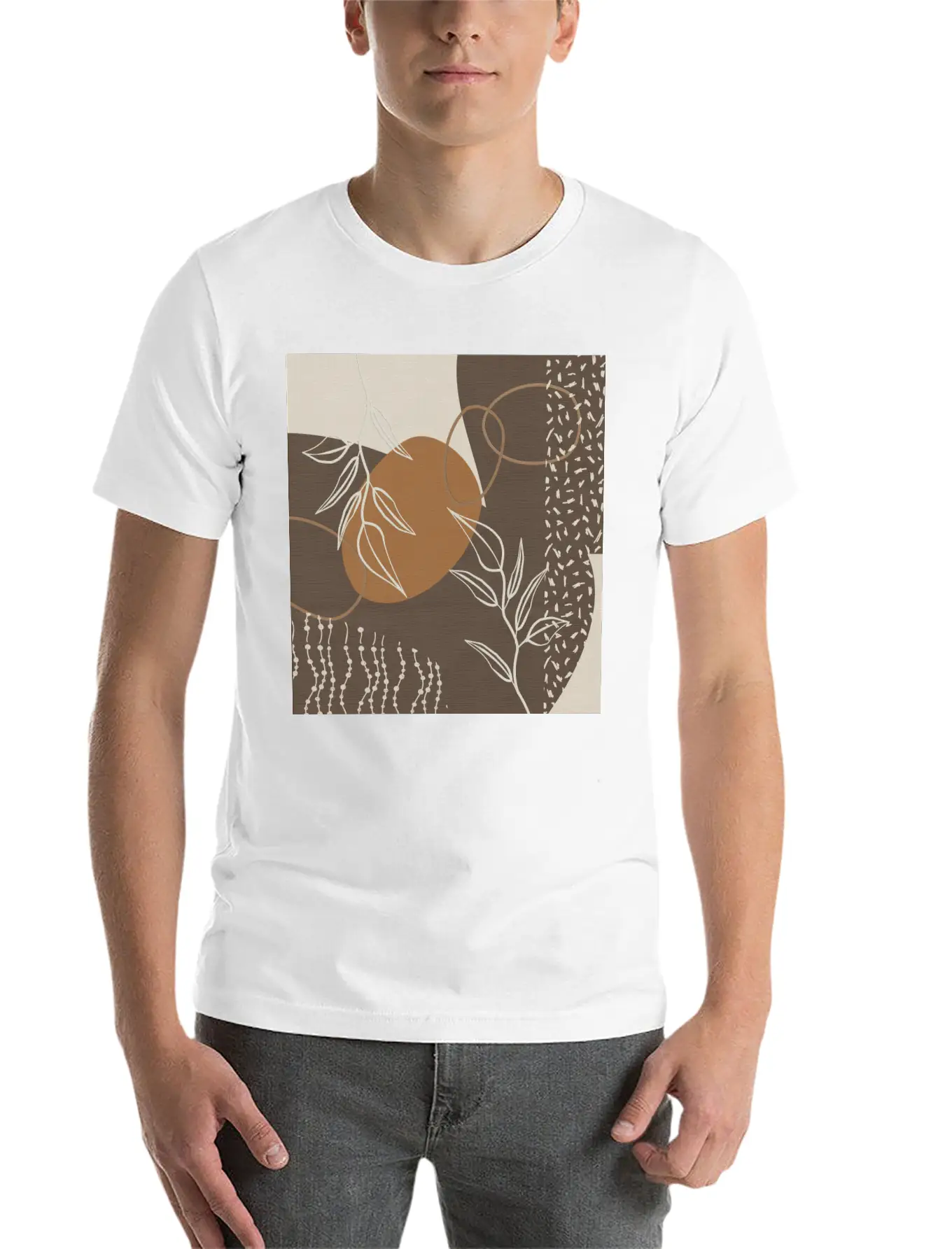 Abstract Neutral Meeting Point 2 In Coffee Soft Cotton Short Sleeve Tee – Unisex Wardrobe Staple