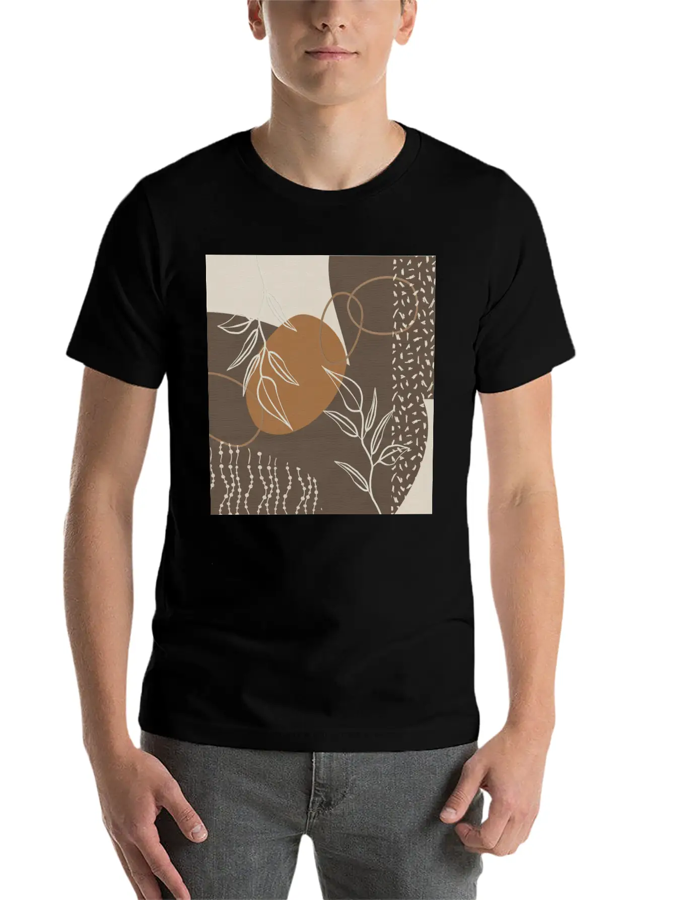 Abstract Neutral Meeting Point 2 In Coffee Soft Cotton Short Sleeve Tee – Unisex Wardrobe Staple