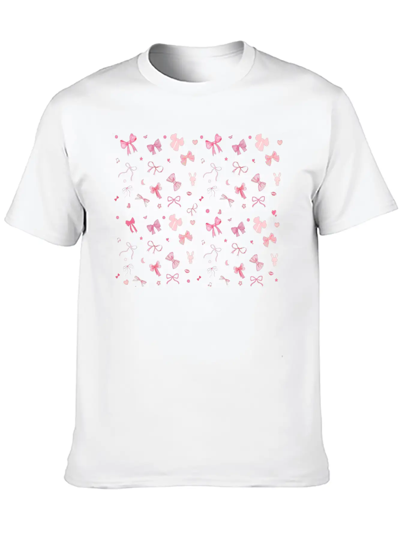 🎀 Aesthetic Pink Bow Pattern | Kawaii Cute Design Unisex Short Sleeve Soft Cotton T-Shirt – Casual Everyday Wear