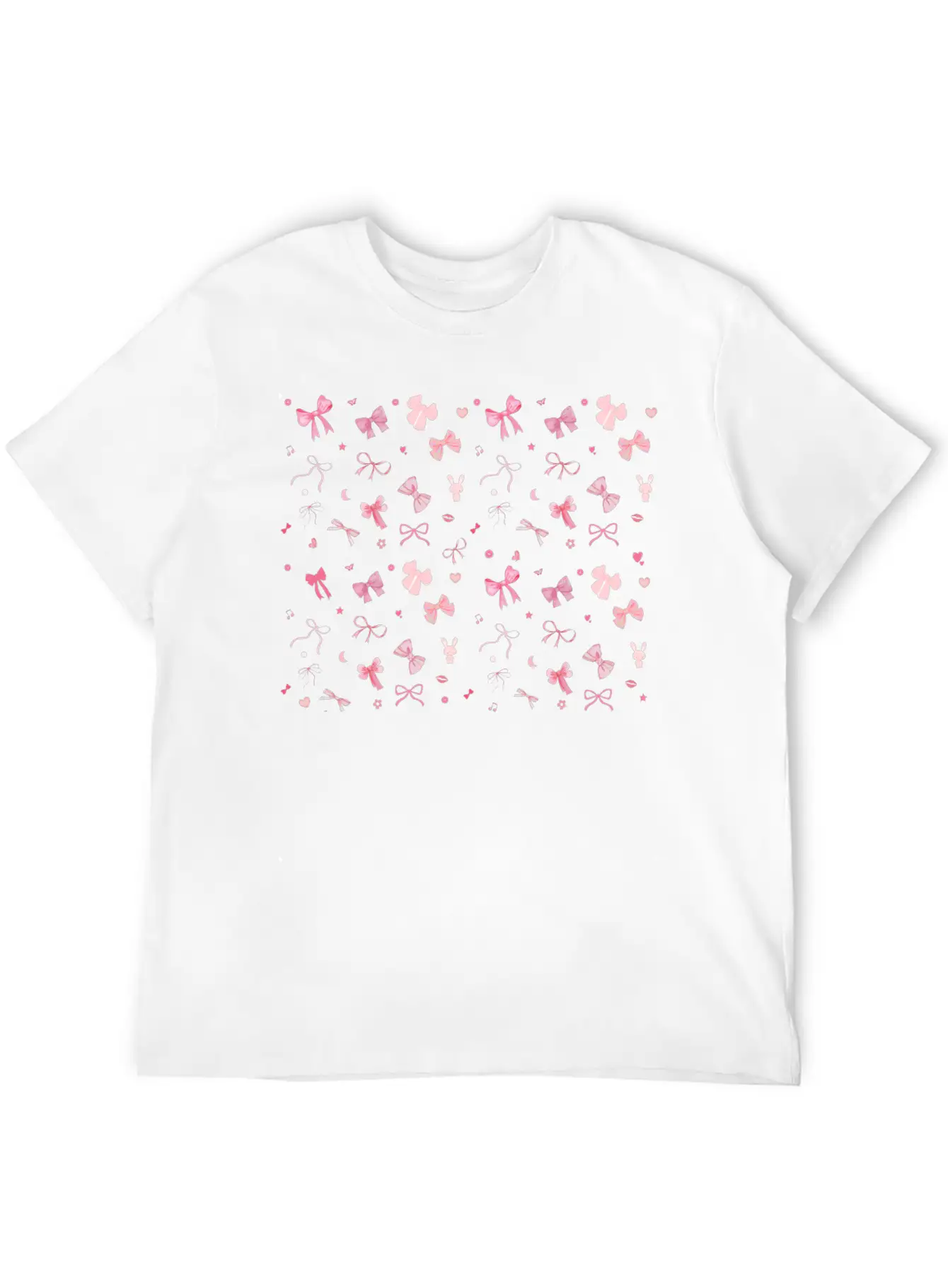 🎀 Aesthetic Pink Bow Pattern | Kawaii Cute Design Unisex Short Sleeve Soft Cotton T-Shirt – Casual Everyday Wear