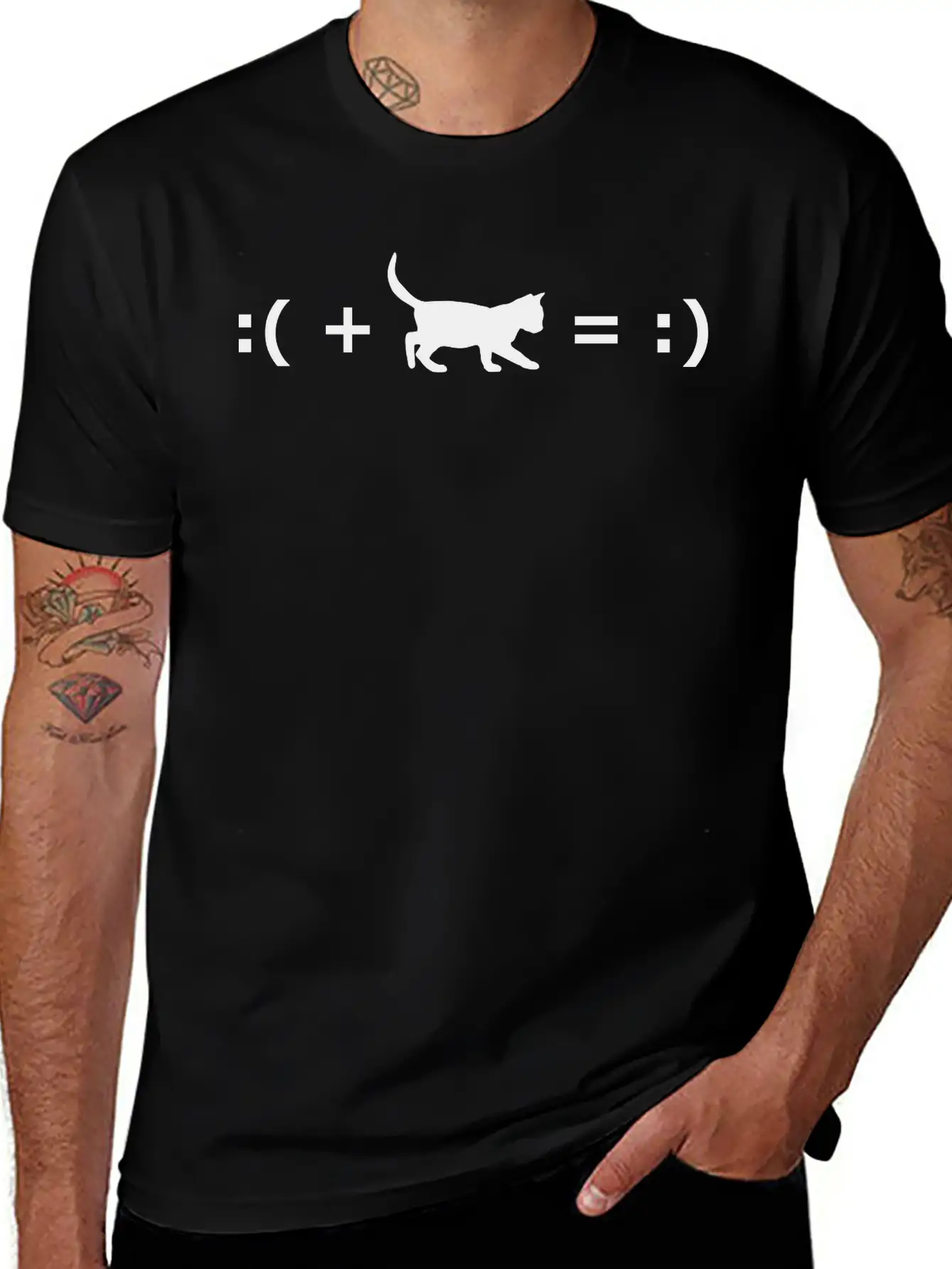 :( + Cat = :) Formula For Happiness Classic Cotton Tee – Unisex Comfort For Any Season