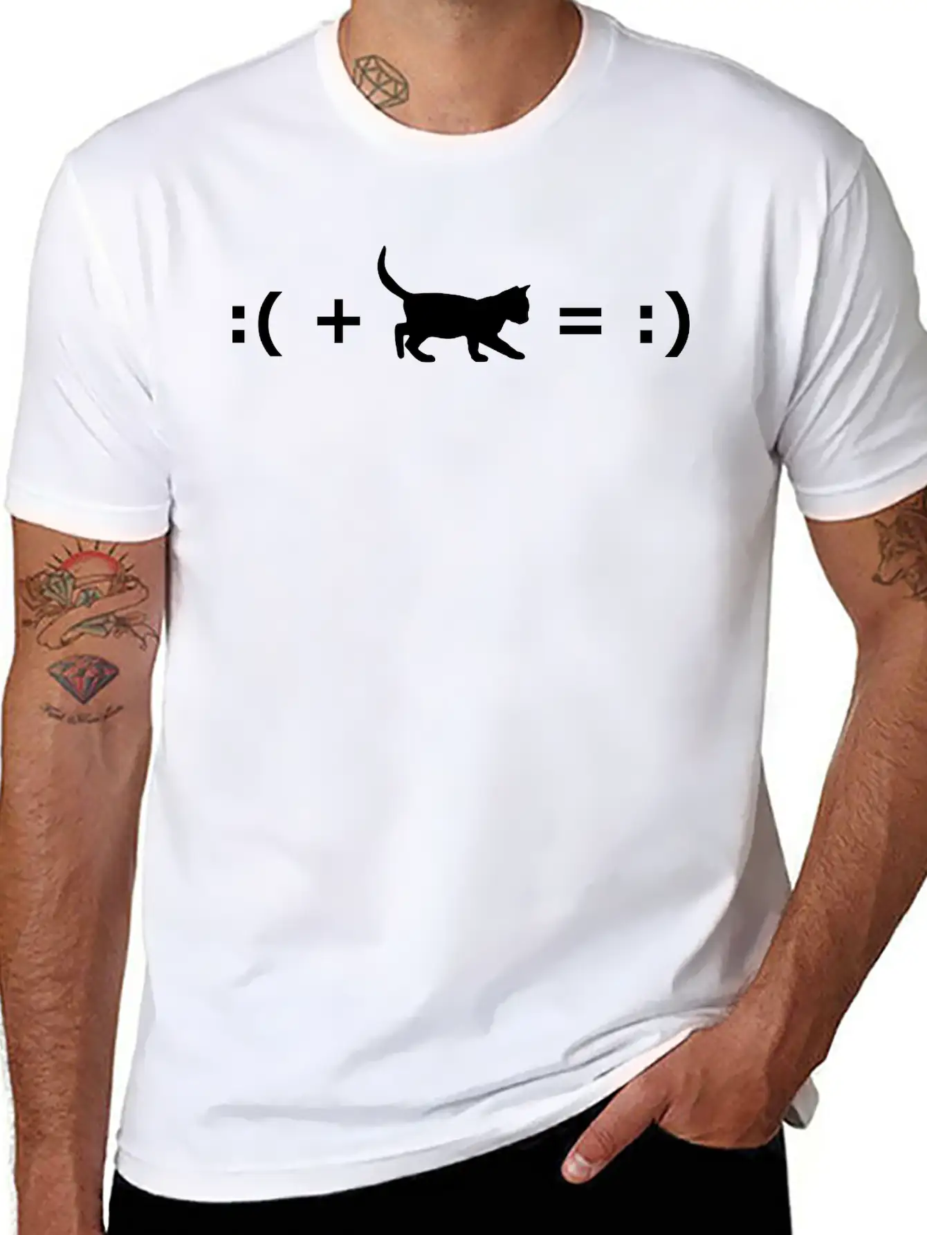 :( + Cat = :) Formula For Happiness Classic Cotton Tee – Unisex Comfort For Any Season