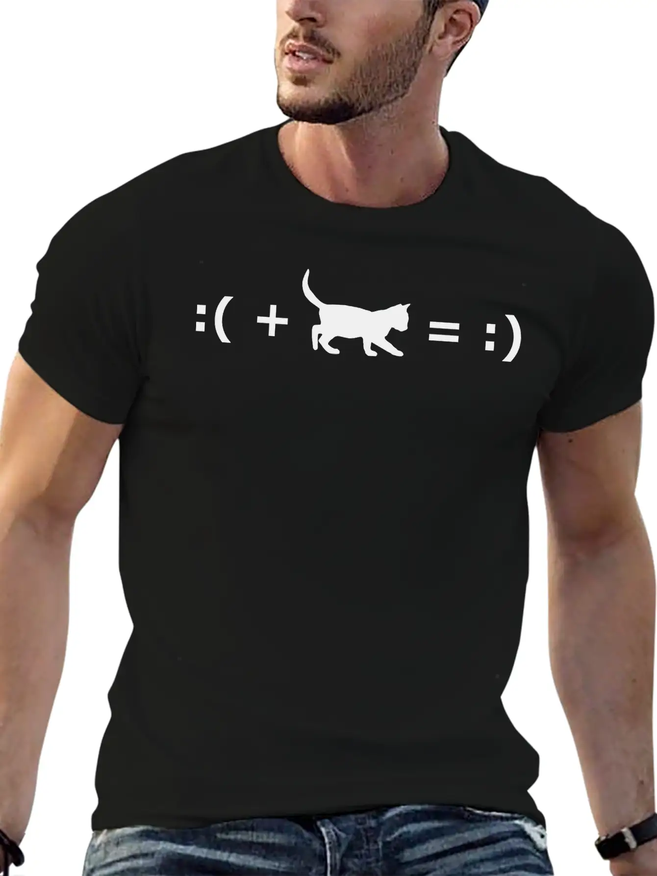 :( + Cat = :) Formula For Happiness Classic Cotton Tee – Unisex Comfort For Any Season