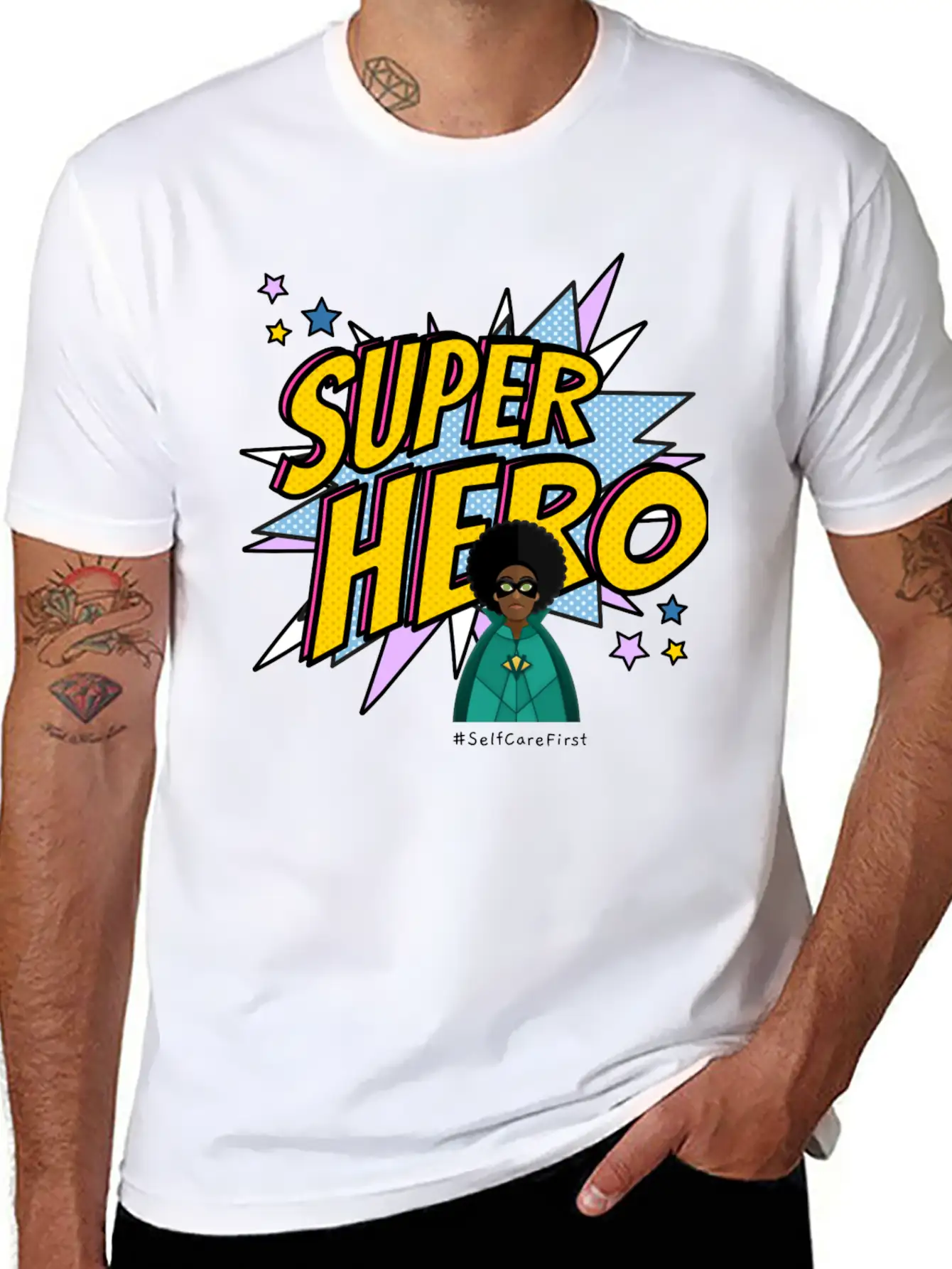 #SelfCareFirst Superhero Classic Fit Graphic Tee For Daily Comfort – Unisex Cotton Shirt