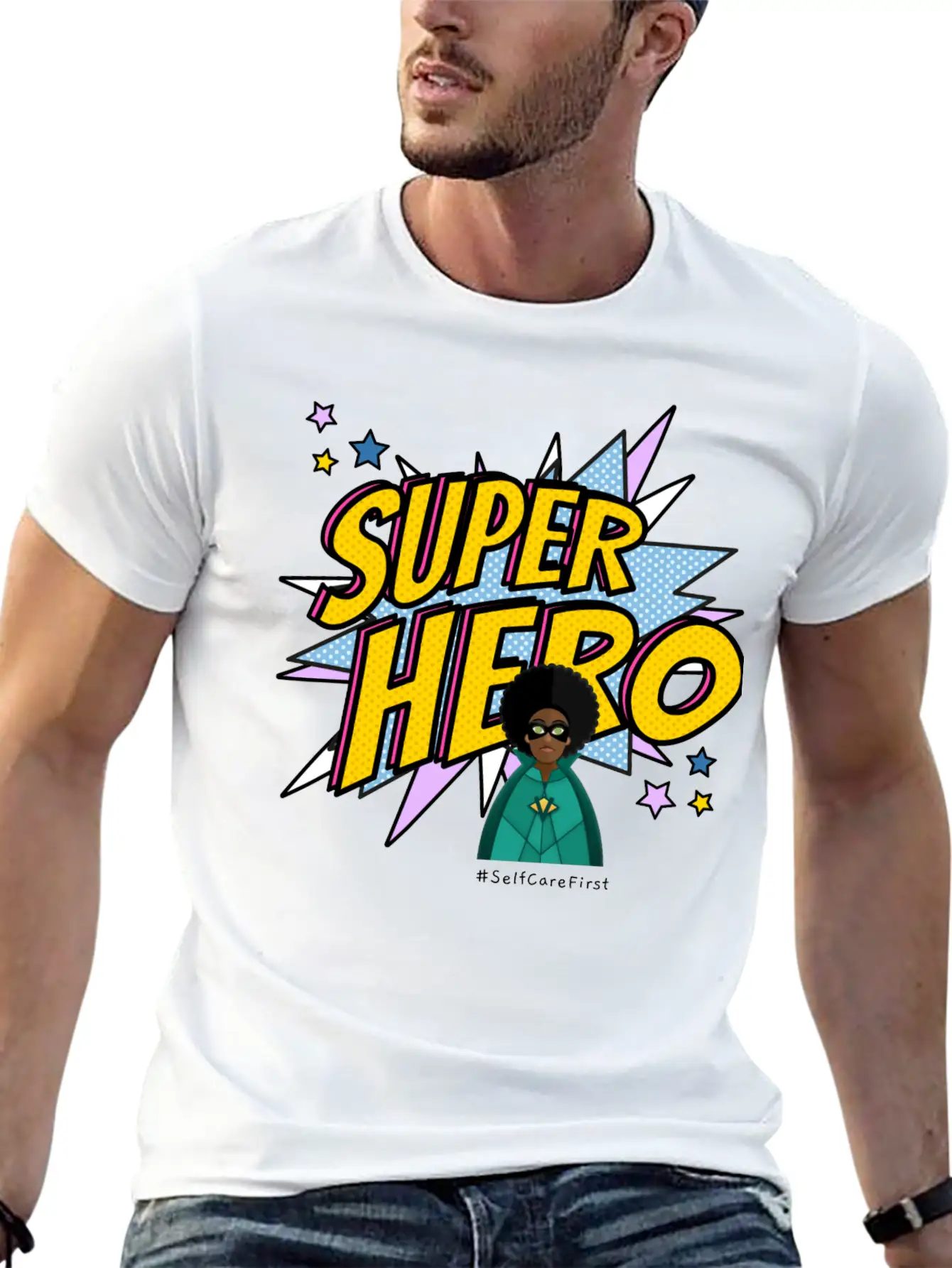 #SelfCareFirst Superhero Classic Fit Graphic Tee For Daily Comfort – Unisex Cotton Shirt
