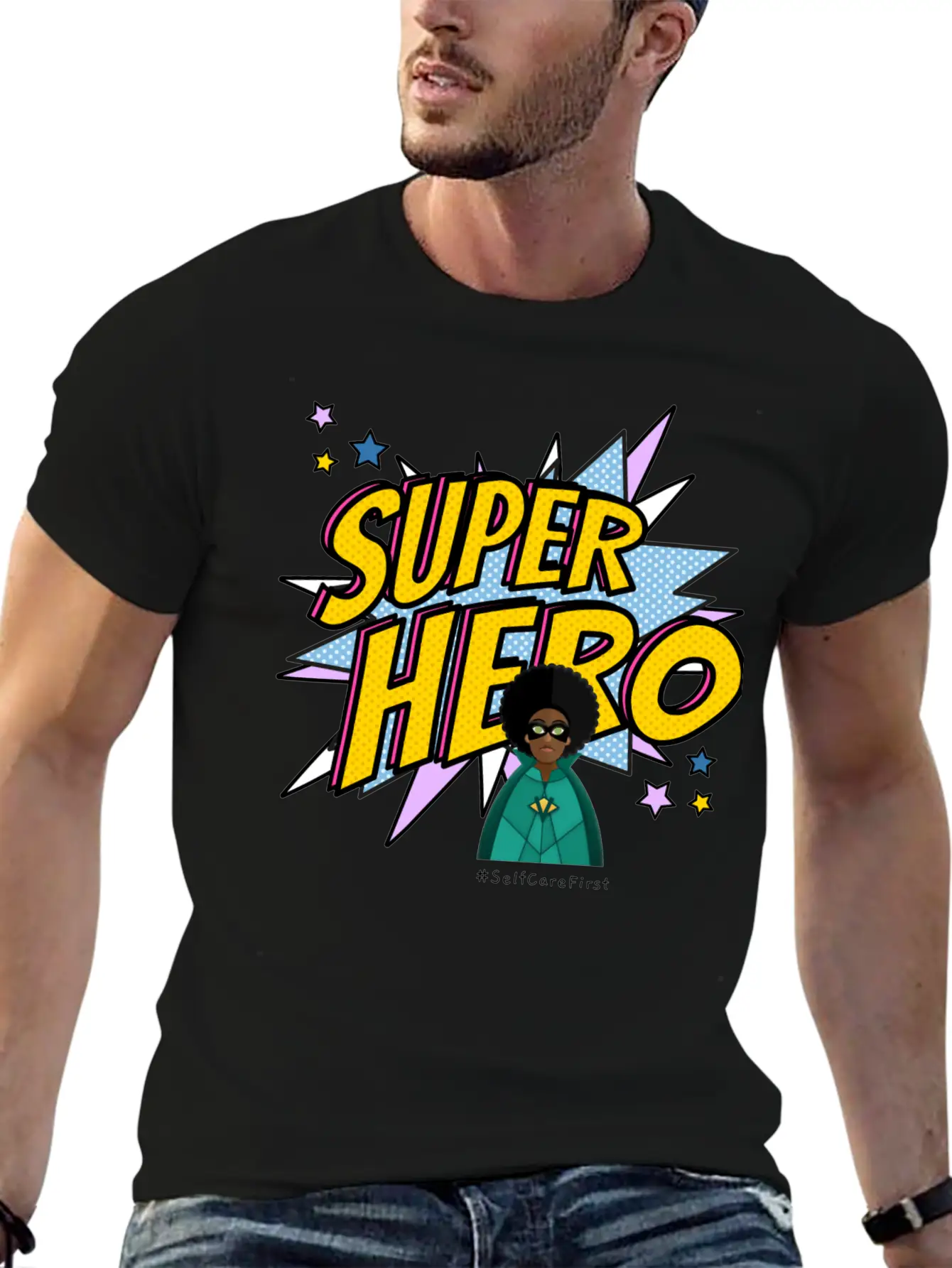 #SelfCareFirst Superhero Classic Fit Graphic Tee For Daily Comfort – Unisex Cotton Shirt
