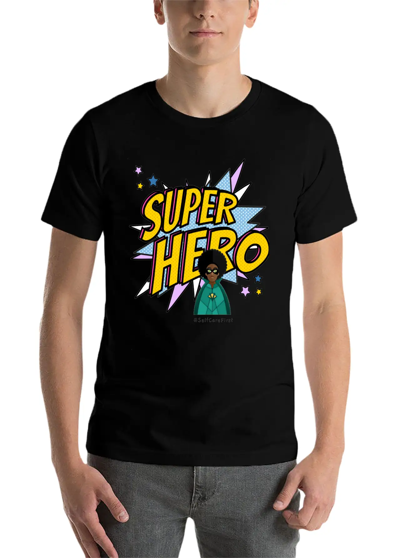 #SelfCareFirst Superhero Classic Fit Graphic Tee For Daily Comfort – Unisex Cotton Shirt