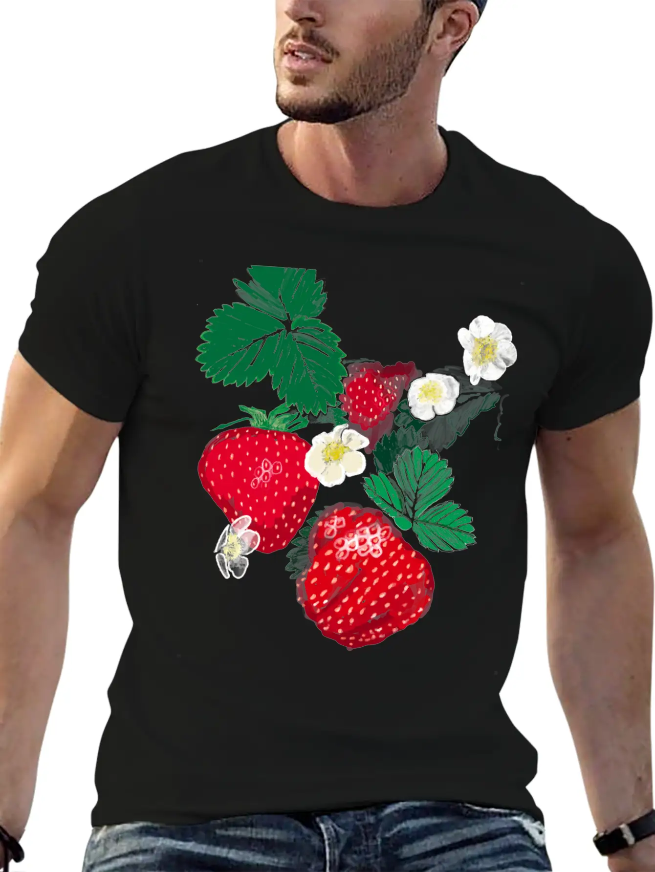 "Strawberry" Jamie's Hand-Drawn Collection Essential Unisex Summer Tee – Soft Cotton Casual Fit