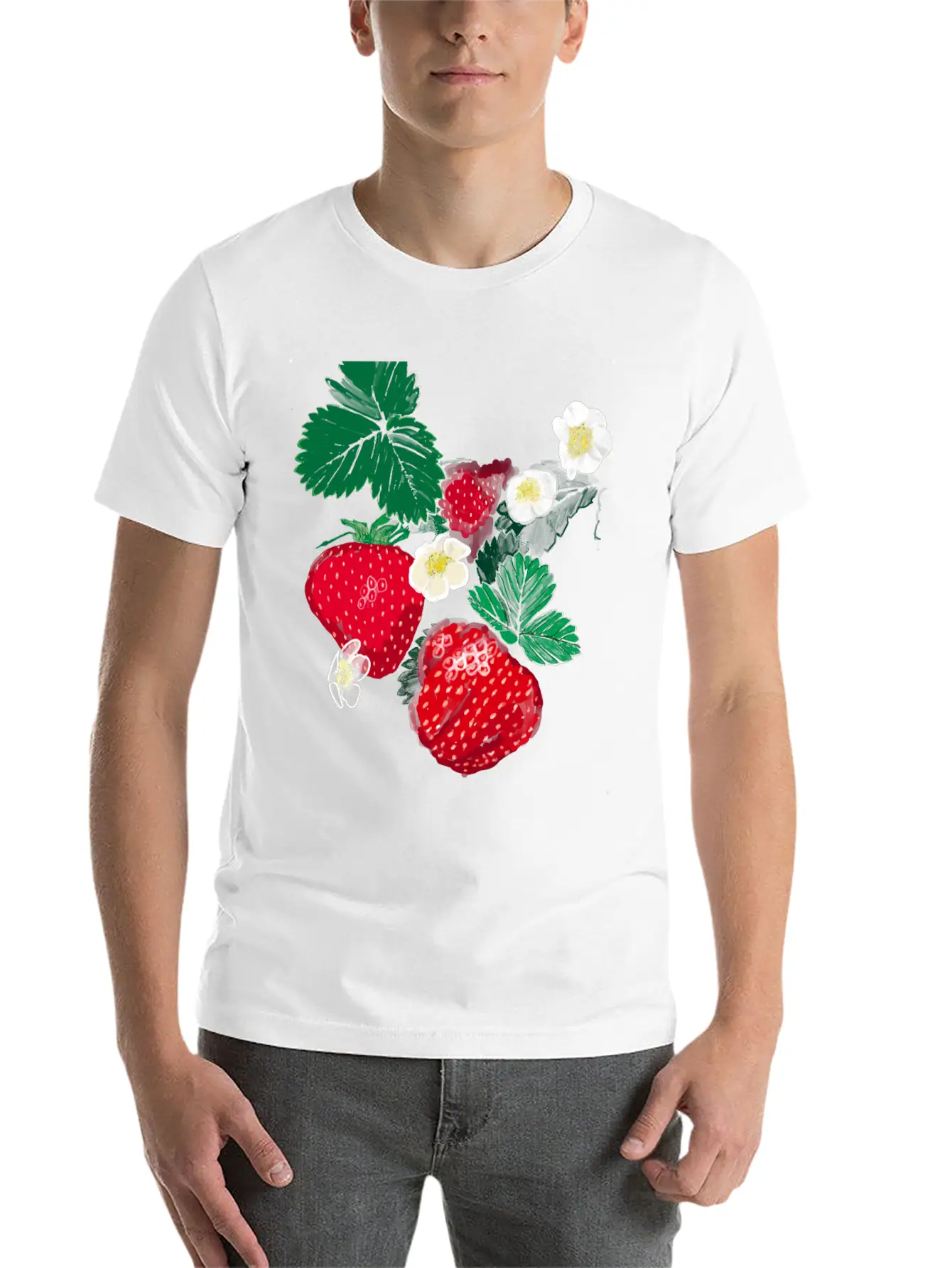 "Strawberry" Jamie's Hand-Drawn Collection Essential Unisex Summer Tee – Soft Cotton Casual Fit