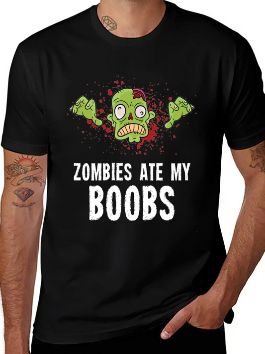 Zombies Ate My Boobs Breast Cancer Awareness Funny Casual Graphic T-Shirt – Simple And Comfortable Daily Wear