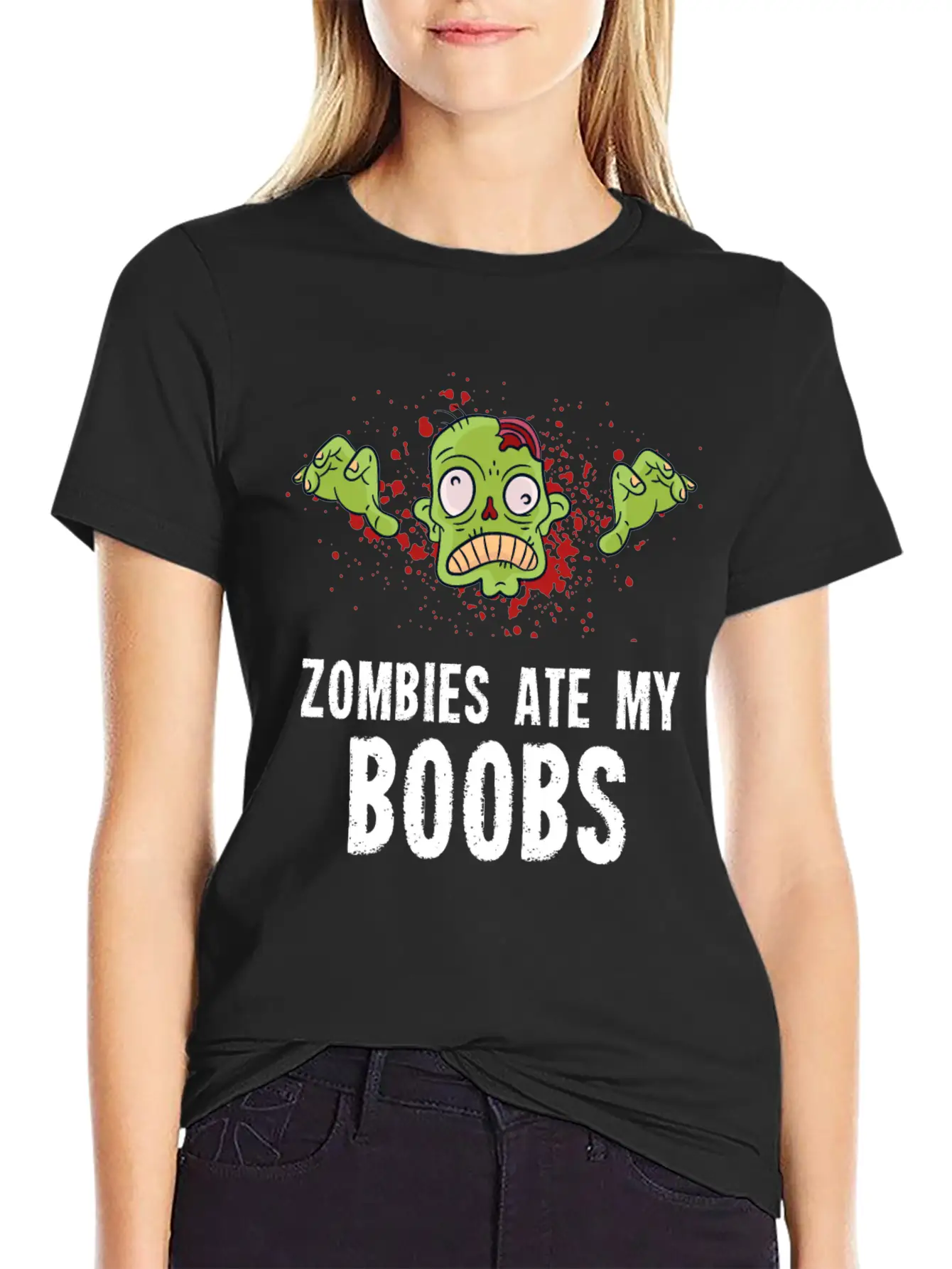 Zombies Ate My Boobs Breast Cancer Awareness Funny Casual Graphic T-Shirt – Simple And Comfortable Daily Wear
