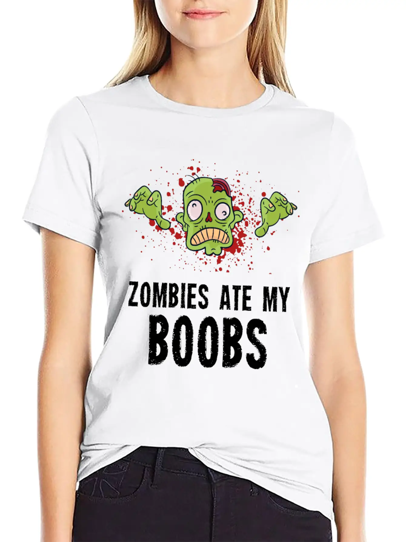 Zombies Ate My Boobs Breast Cancer Awareness Funny Casual Graphic T-Shirt – Simple And Comfortable Daily Wear