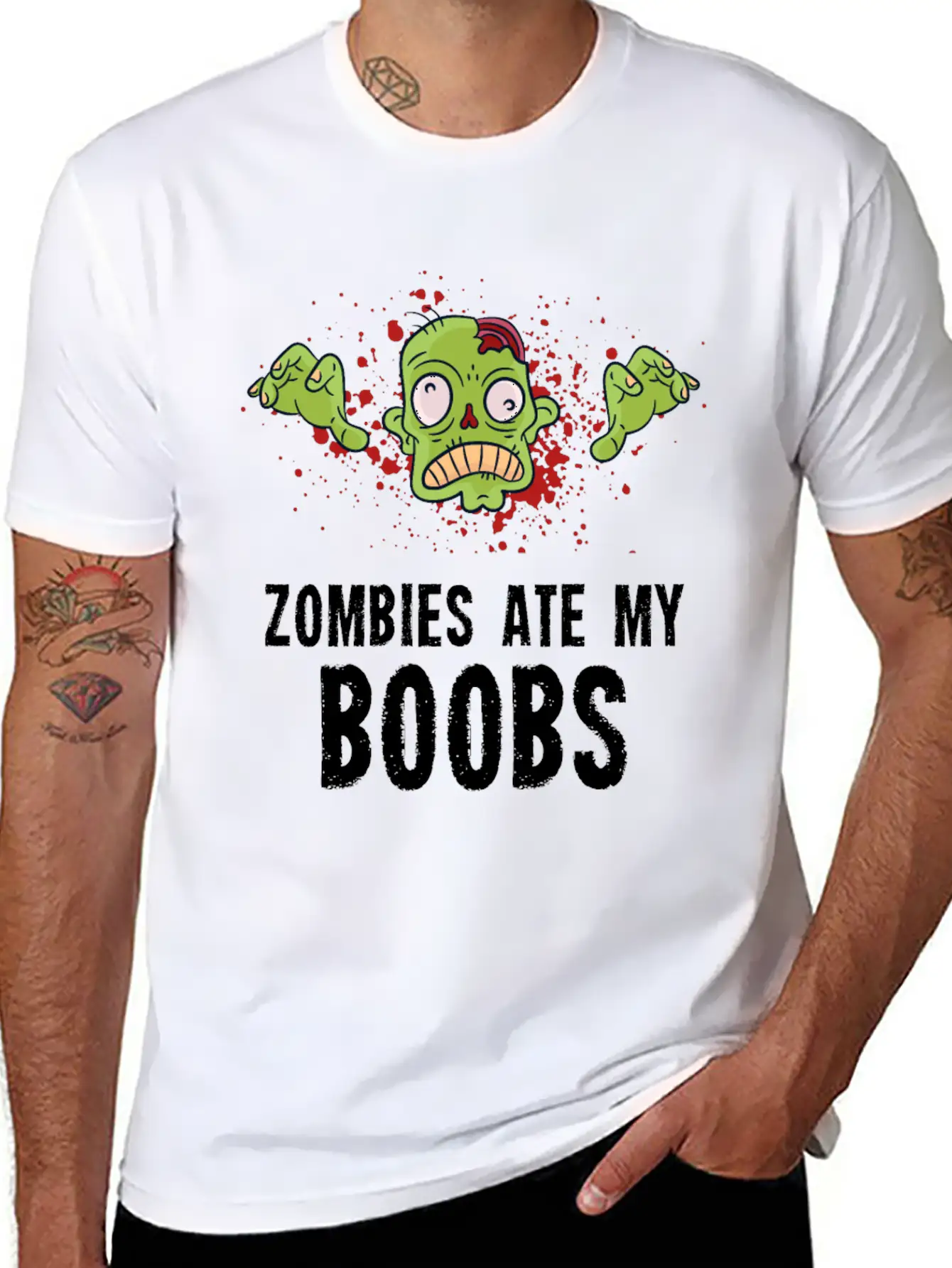 Zombies Ate My Boobs Breast Cancer Awareness Funny Casual Graphic T-Shirt – Simple And Comfortable Daily Wear