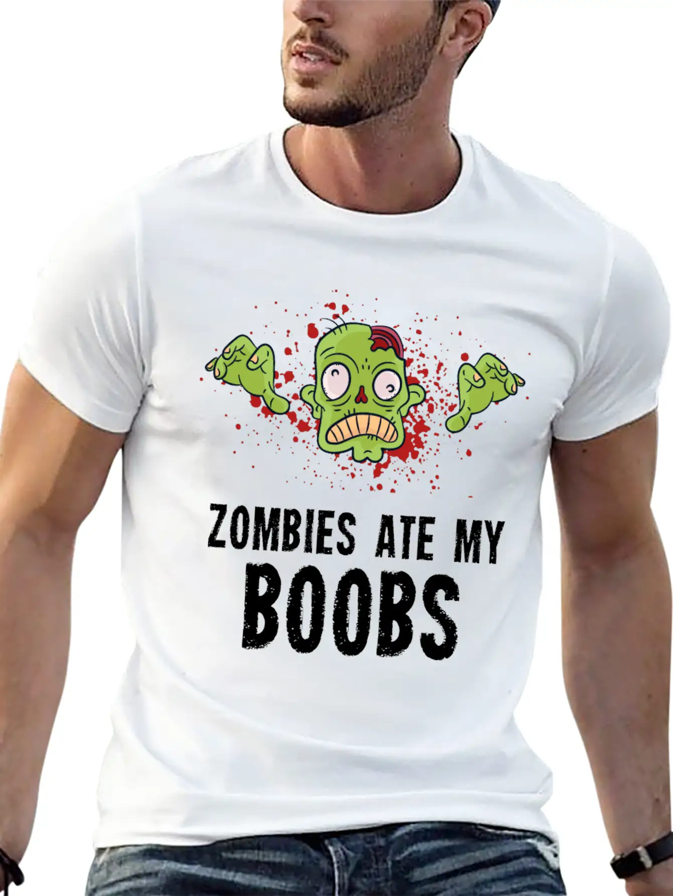 Zombies Ate My Boobs Breast Cancer Awareness Funny Casual Graphic T-Shirt – Simple And Comfortable Daily Wear