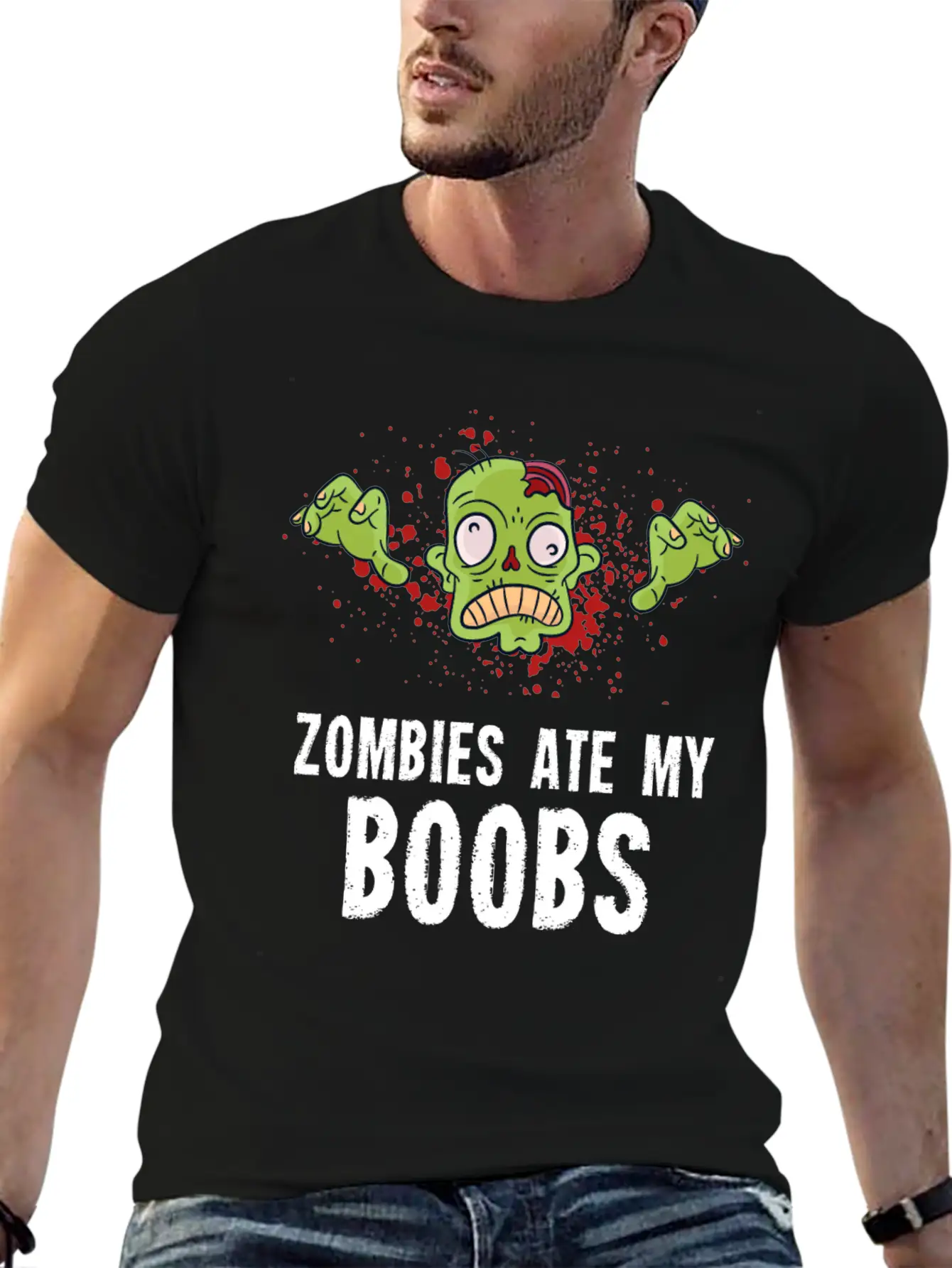Zombies Ate My Boobs Breast Cancer Awareness Funny Casual Graphic T-Shirt – Simple And Comfortable Daily Wear